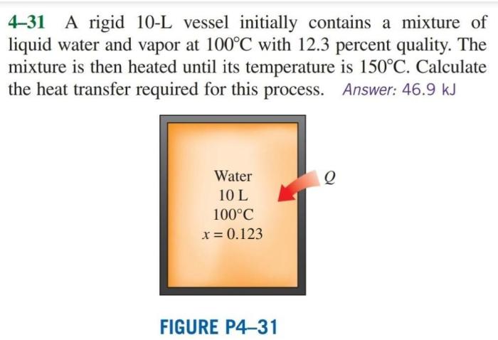 Water initially saturated vapor at 4 bar