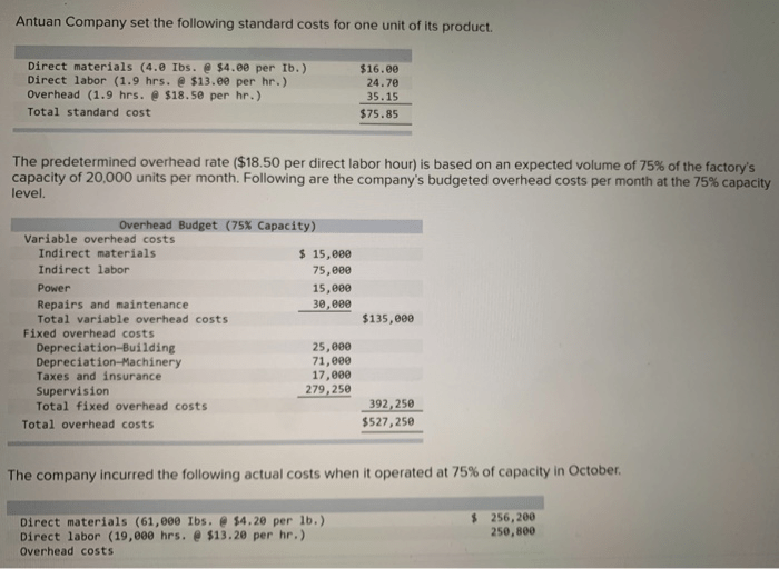 Antuan company set the following standard